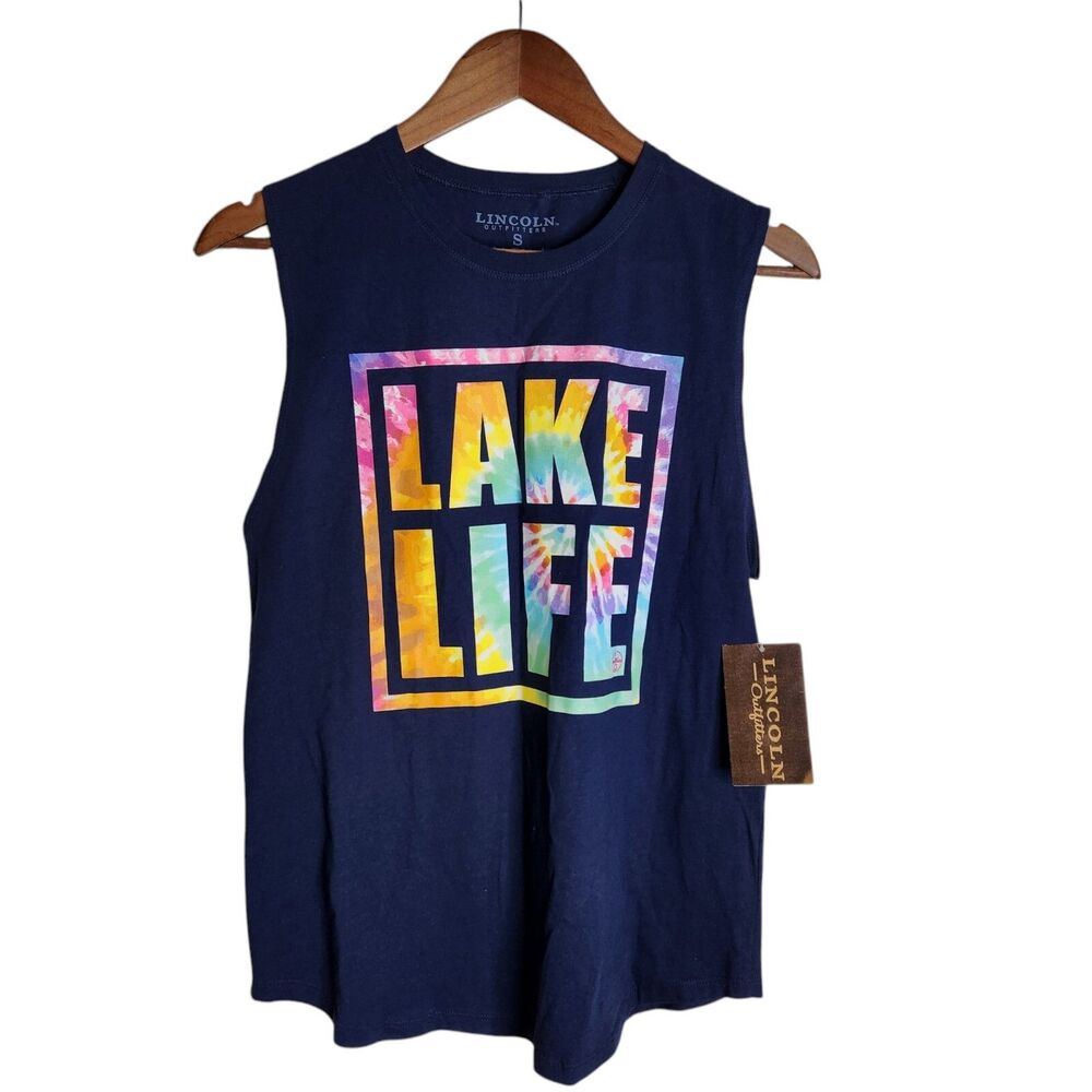 NWT Lincoln Outfitters Navy Blue Lake Life Crew Neck Sleeveless Tank Size Small